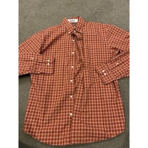 Lands' End Shirt Mens Orange Plaid Long Sleeve Buttons Up‎ - Size M-(15-15.5)